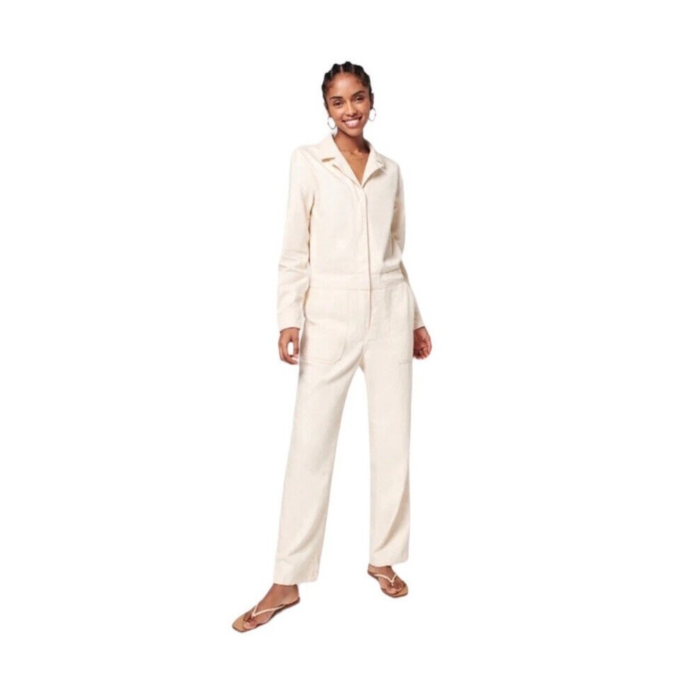 Faherty Overland Twill Jumpsuit Womens Natural‎ Cream S Boiler Utilitarian NWT